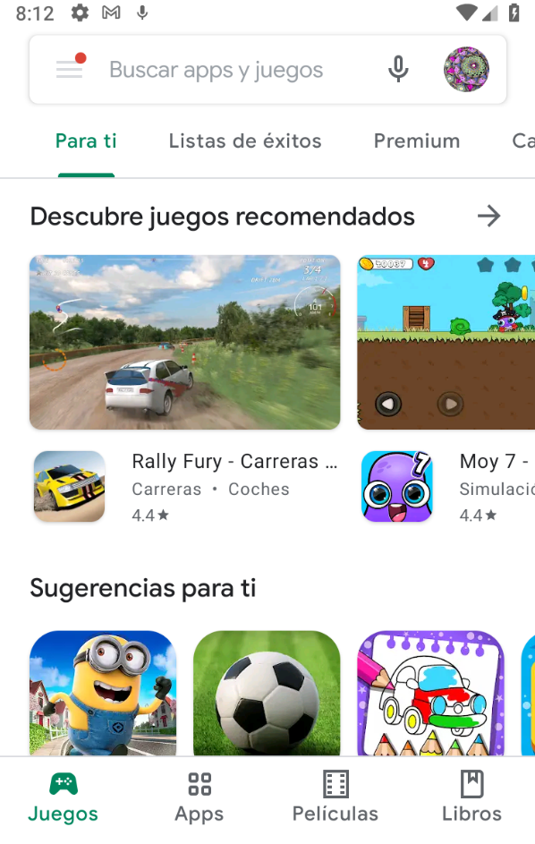 Interficie playstore