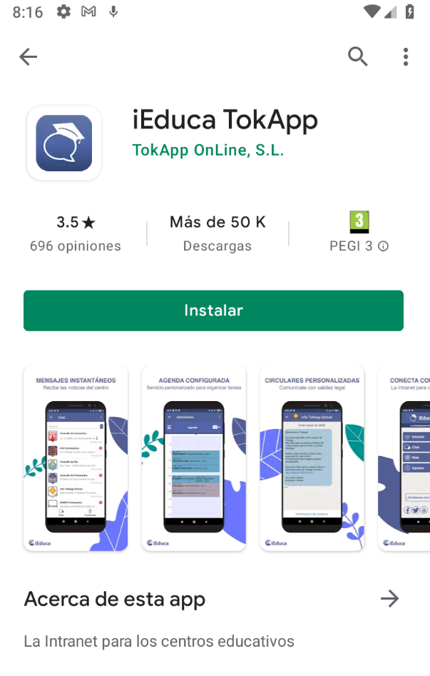Menu de l'aplicació tokApp