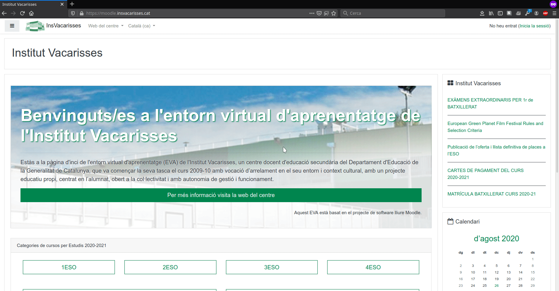 Procés d'exemple d'importar un curs amb Moodle 3.9