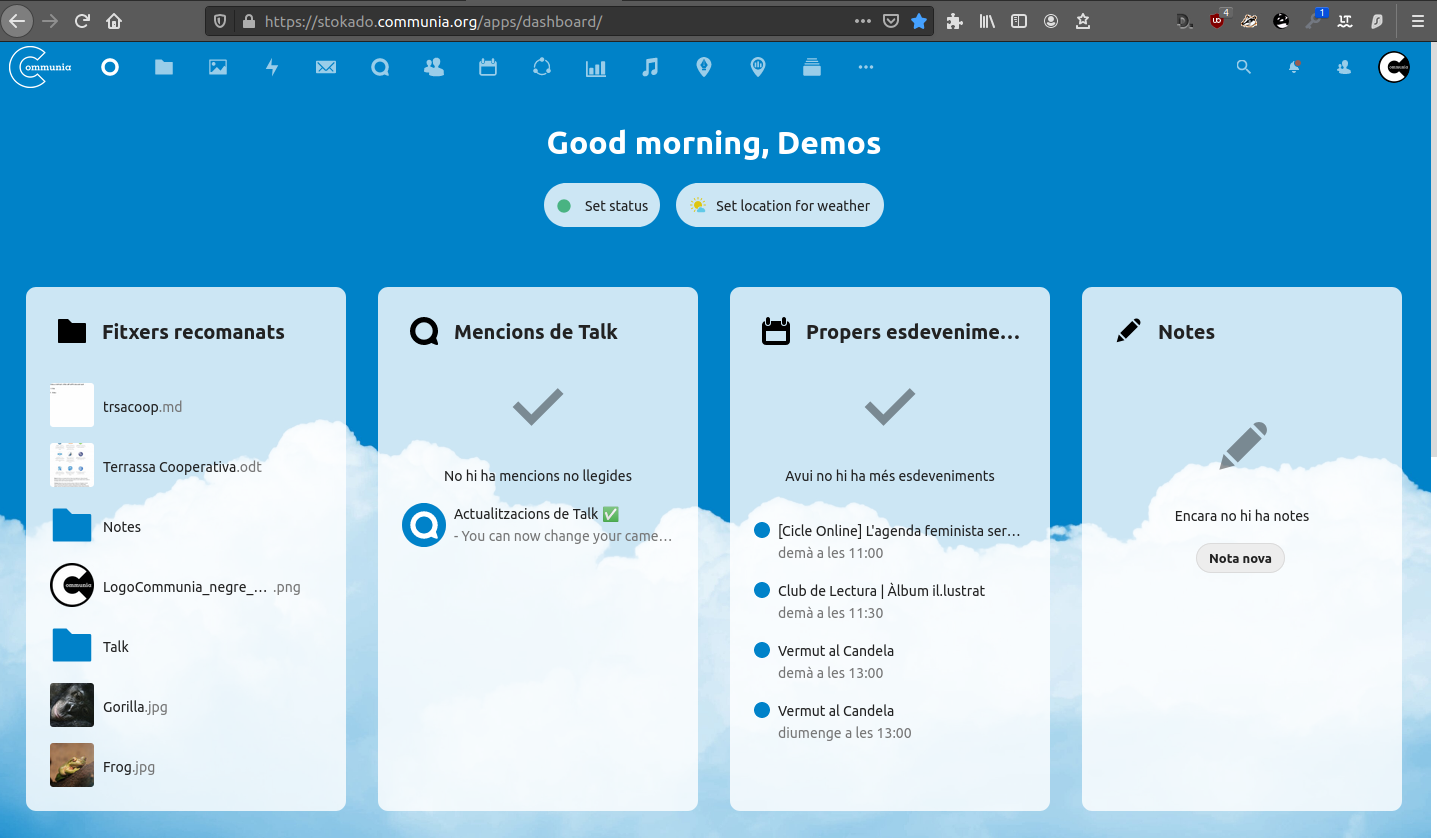 Captura de pantalla del tauler d'inici de sessió de NextCloud